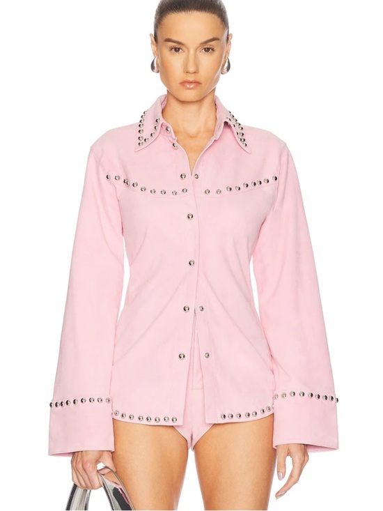 Retrofete Jackets & Blazers - Retrofete Palmira Suede Shirt Studded Pink Button-Up jacket FWRD $898 NWT M